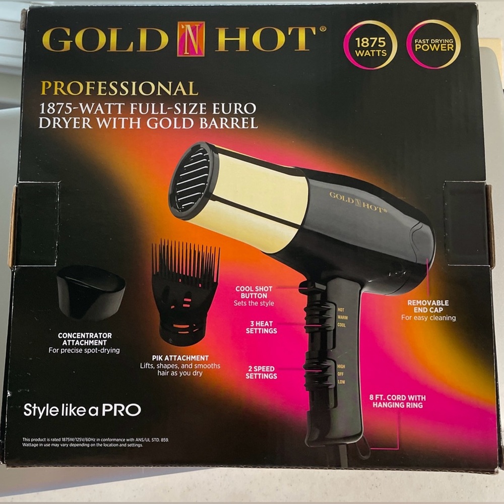 Gold 'N' Hot Professional Hair Dryer - 1875-Watt without PIK attachment
